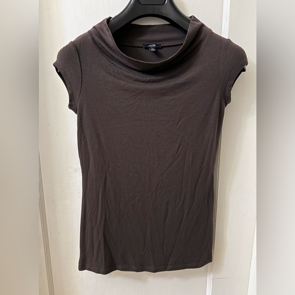 Jacob Tops - JACOB Dark Brown Small Cowl Neck Cap Sleeve Stretchy Top